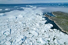 023 Aerial view of Jakobshavn Glacier at Disko Bay (Greenland) Photo by Giles Laurent