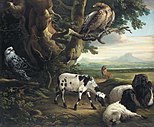 Birds of Prey, Goats and a Wolf, in a Landscape, oleh Philip Reinagle.