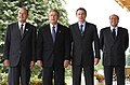 Jacques Chirac, Tony Blair and Silvio Berlusconi at the White House, June 2, 2003