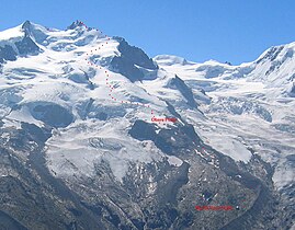 Traseul normal dinspre cabana Monte Rosa