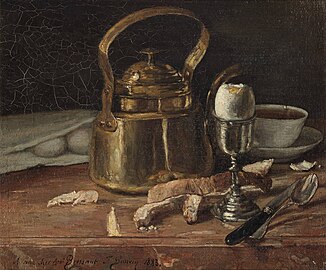 Nature morte à la bouilloire (dédicacé à Prosper Bressant, 1883), Rotterdam, musée Boijmans Van Beuningen.