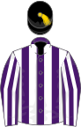 Purple and white stripes, black velvet cap, gold tassel