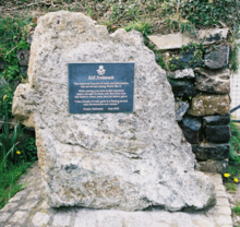 Second World War monument at Predannack main gate, April 2007 Plaque Predannack.png