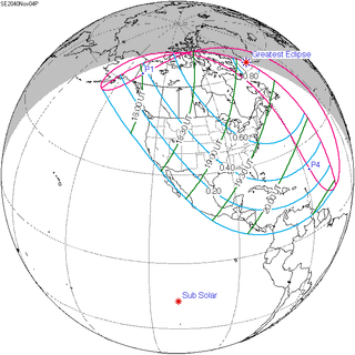 <span class="mw-page-title-main">Solar eclipse of November 4, 2040</span> Future partial solar eclipse