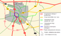 English: Bypass of Downtown Polski: Schemat przebiegu obwodnicy śródmieścia Wielunia