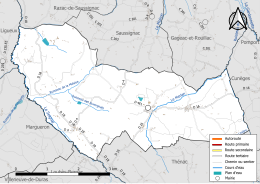 Carte en couleur présentant le réseau hydrographique de la commune