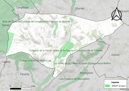 Carte des ZNIEFF de type 1 sur la commune.