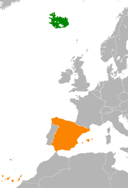 Map indicating locations of Iceland and Spain