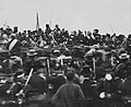 Image 32One of only two confirmed photos of Abraham Lincoln (sitting in center, facing camera, without his traditional top hat) at Gettysburg a few hours prior to giving the Gettysburg Address at Gettysburg National Cemetery on November 19, 1863. The address, which was only 271 words in length, ranks among the most famed speeches in American history. (from History of Pennsylvania)
