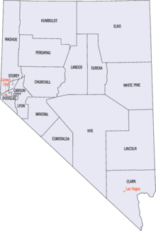 An enlargeable map of the 16 counties and 1 independent city of the state of Nevada Nevada counties, annotated.png