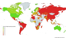 Image of a map showing the total percent of the English-speaking population by country