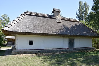 Великий звіс даху на бічному фасаді. Хата з с. Шевченкове Звенигородського району Черкаської області