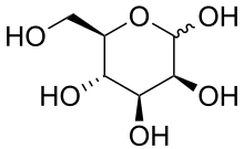 Structure of mannose in its a-D mannopyranose form. Mannan is a polymer of mannose. Mannose structure.svg