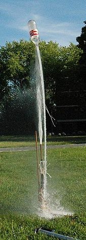 Launch of a bottle without nose cone or fins. WaterRocketLaunch.jpg