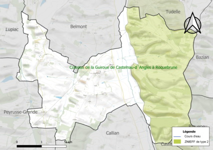 Carte de la ZNIEFF de type 2 sur la commune.