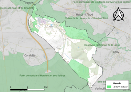 Carte des ZNIEFF de type 1 sur la commune.