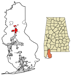 Location of Bay Minette in Baldwin County, Alabama.