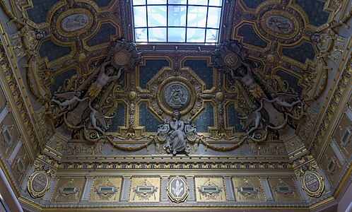 Neoclassical - Sculpted decoration on the ceiling of the Salon Carré, Louvre Palace, by Pierre-Charles Simart, 1851[48]