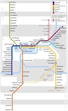 Map of the Transperth rail network