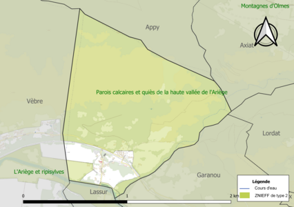 Carte des ZNIEFF de type 2 sur la commune.