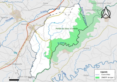 Carte des ZNIEFF de type 1 de la commune.