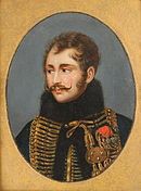 Portrait of Antoine Lasalle in hussar uniform with gold braid and black fur-lined jacket