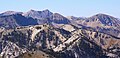 Sugarloaf Mountain (center), Twin Peaks behind left, Mount Baldy to right, viewed from Clayton Peak.