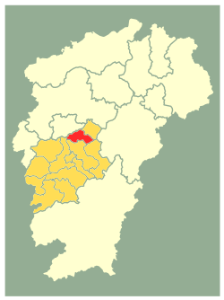 Location of Xiajiang County (red) within Ji'an City (gold) and Jiangxi