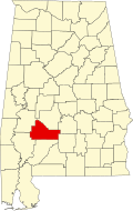 Map of Alabama highlighting Wilcox County