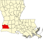 Mapa de Luisiana con la ubicación del Parish Calcasieu