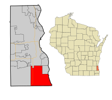 Milwaukee County Wisconsin incorporated and unincorporated areas Oak Creek highlighted.svg