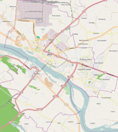 Mapa konturowa Płocka, blisko centrum na lewo znajduje się punkt z opisem „Parafia św. Zygmunta”