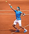 Rafael Nadal serving at the 2011 French Open.