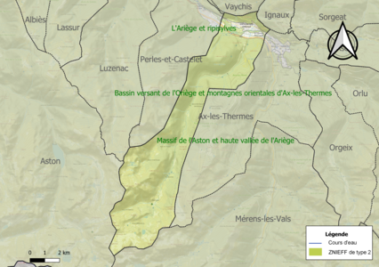 Carte des ZNIEFF de type 2 sur la commune.