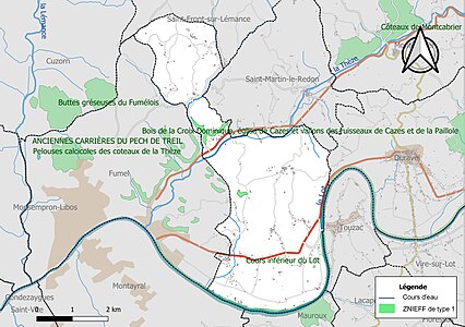 Carte des ZNIEFF de type 1 sur la commune.