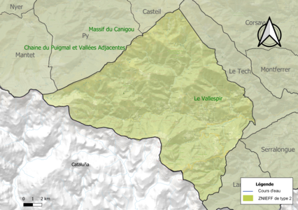 Carte de la ZNIEFF de type 2 sur la commune.