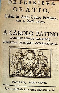 "De febribus oratio", verko publikigita en 1677.