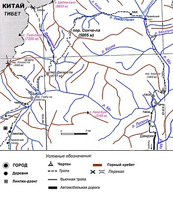 Карта високогір'я від Лінгжі до Лая і Гаса