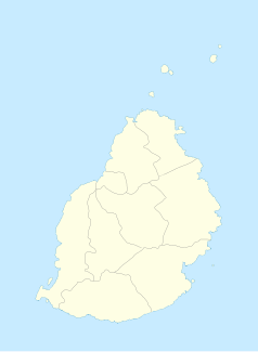 Mapa konturowa Mauritiusa, blisko centrum na dole znajduje się punkt z opisem „Curepipe”