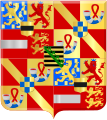 Grb, ki ga je uporabljal Mavricij z dodatkom grba grofije Moers (zgoraj levo od sredine in spodaj desno od sredine) in grba njegove matere Saške (center)[1][19][20]