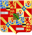 The coat of arms used by Maurice showing the county of Moers (top left center and bottom right center) and his mother's arms of Saxony (center)[1][27][28]