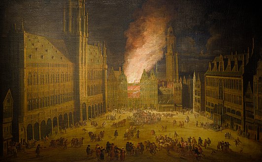 Incendie de la Louve en 1690 (par Théodore Van Heil, Musée de la Ville de Bruxelles).