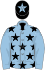 Light blue, black stars, light blue sleeves, black cap, light blue star