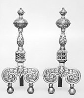 English brass and enamel andirons, c. 1680