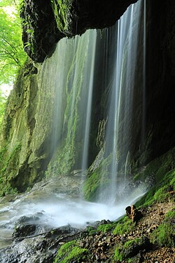 Beli Izvorac Waterfall. Natural monument Tufa accumulation Beli Izvorac. Photograph: Gafce