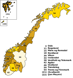 Les comtés (fylker) de Norvège. (définition réelle 514 × 550*)