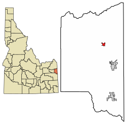 Location of Tetonia in Teton County, Idaho.