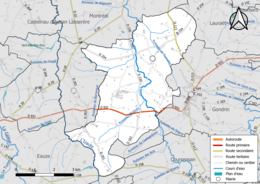 Carte en couleur présentant le réseau hydrographique de la commune