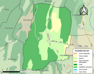 Carte en couleurs présentant l'occupation des sols.