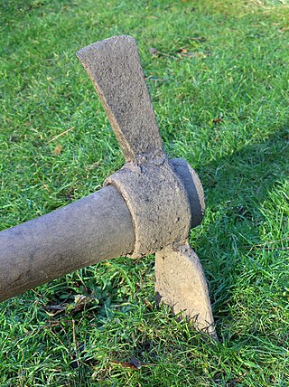 <span class="mw-page-title-main">Mattock</span> Adze-like hand tool for chopping, digging, and prying especially for planting in hard ground